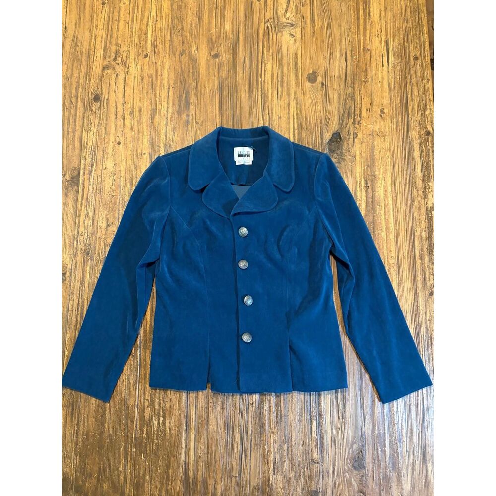 Vintage 90s Leslie Fay Blue Velvet Blazer Jacket